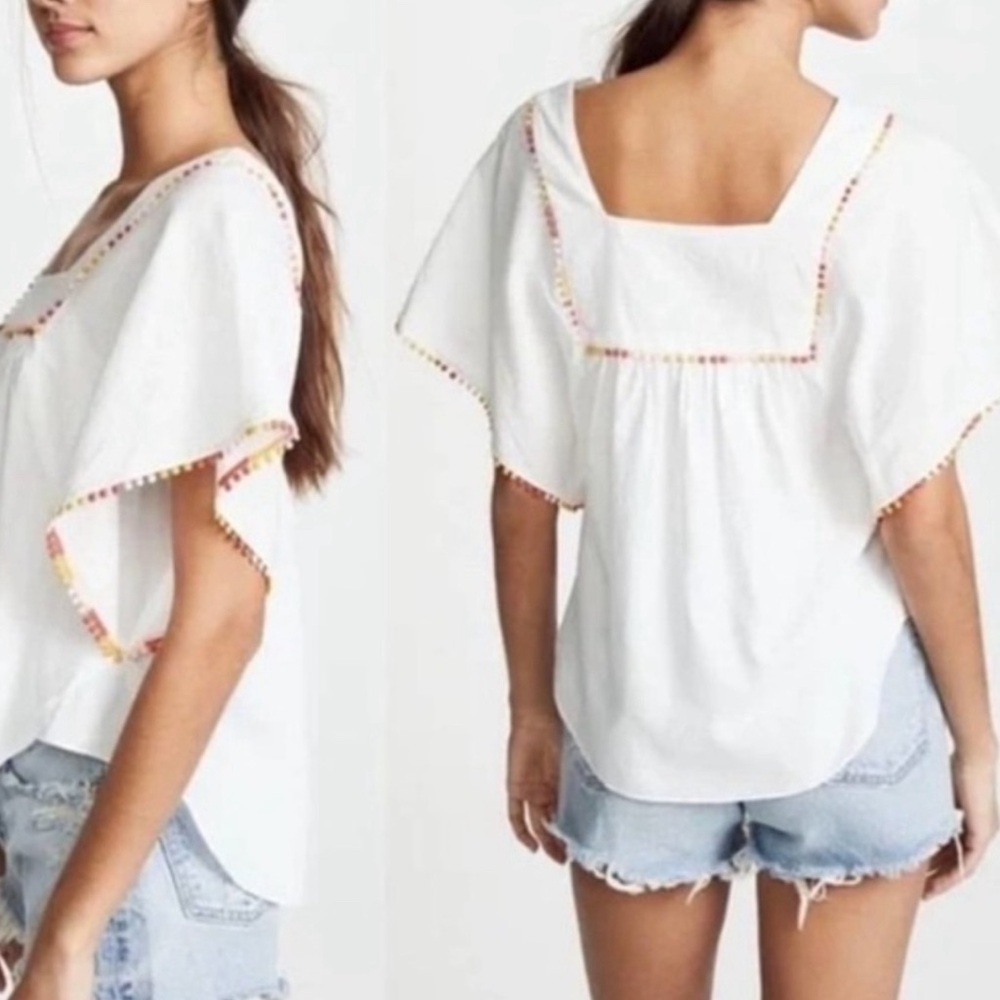 Madewell Pom Pom Butterfly Flowy Poncho Top Women Large